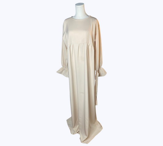 Robe longue beige à manches froncées